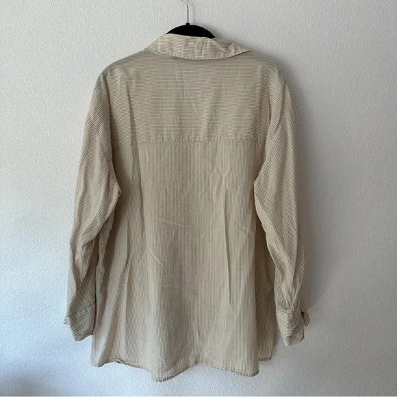 ZARA Beige Pinstripe Button-Up Shirt - Long Sleeves, Relaxed Fit, Medium - Picture 6 of 7